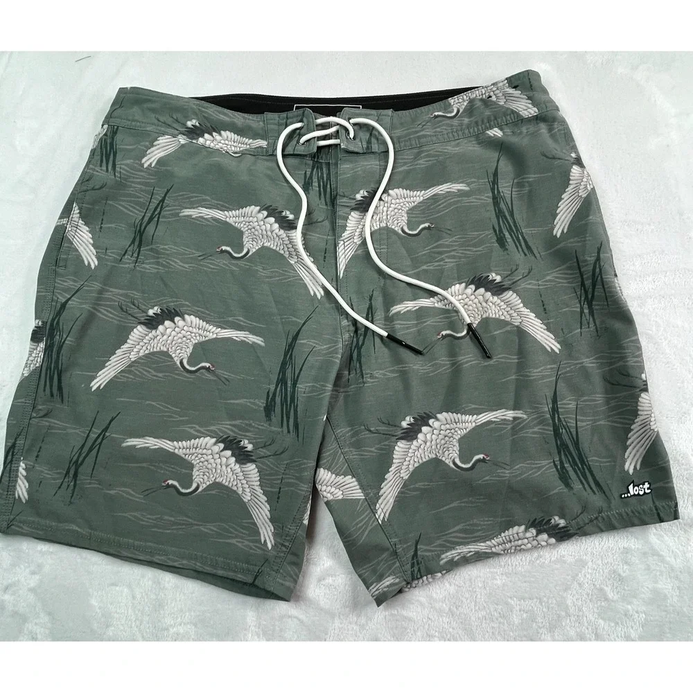 LOST Mens 36 Board‎ Shorts Japanese Red-Crowned Crane Print 8